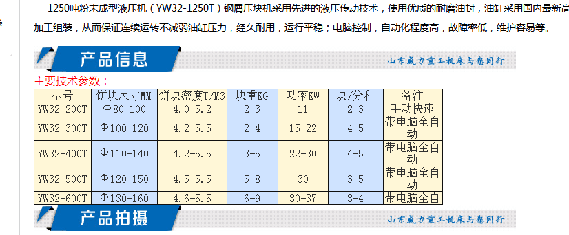 鐵屑壓塊機的技術參數